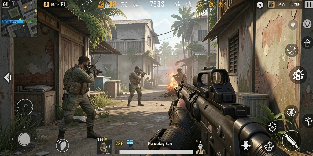Screenshot menampilkan aksi seru dalam gameplay FPS.