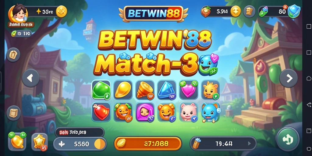 Tangkapan layar utama BETWIN88 menunjukkan gameplay Match-3 yang menantang dan seru.