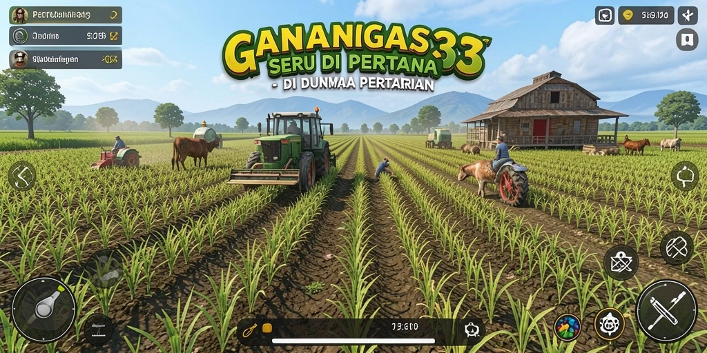 Tampilan screenshot utama GANAS33 menampilkan aktivitas bertani yang seru.