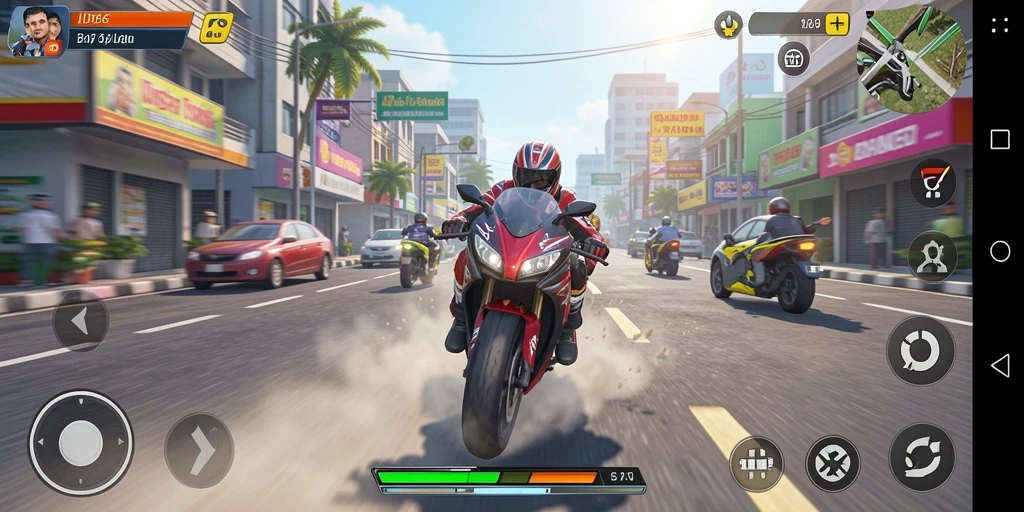 Tampilan gameplay seru dari ID66 yang menampilkan balapan motor.