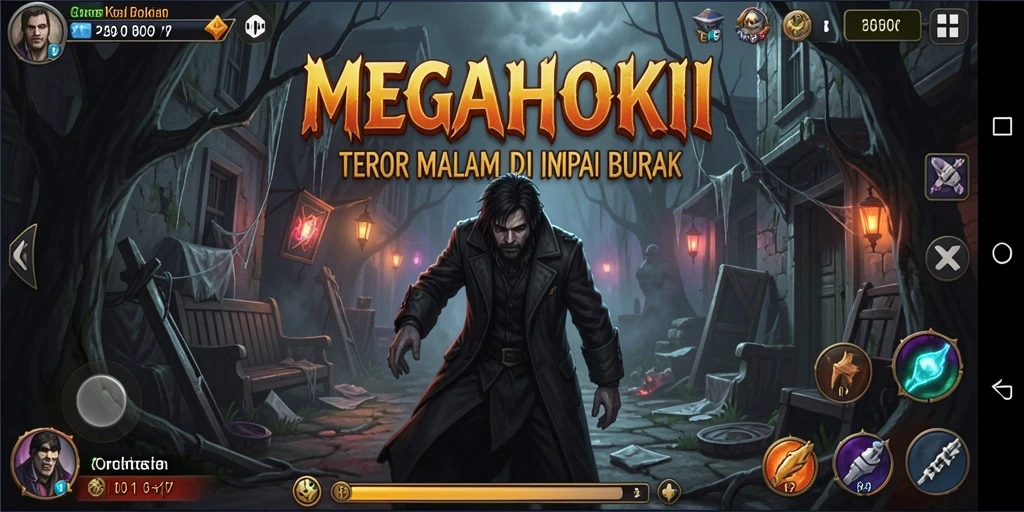 Tangkapan layar menegangkan dari gameplay MEGAHOKI di suasana Horror.