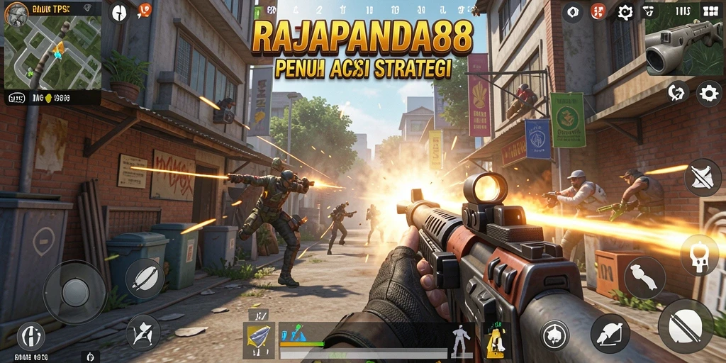 Tampilan aksi mendebarkan dalam game RAJAPANDA88 dengan gameplay TPS.