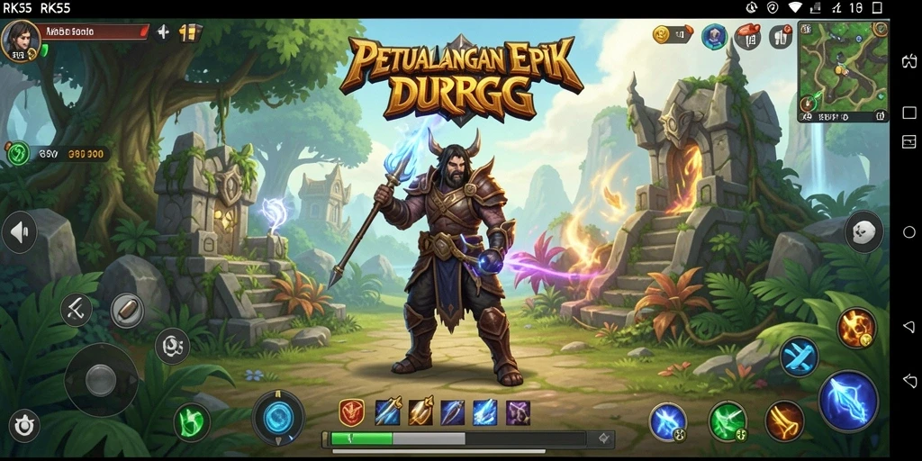 Tampilan gameplay mendebarkan di dunia RPG RK55 penuh aksi.