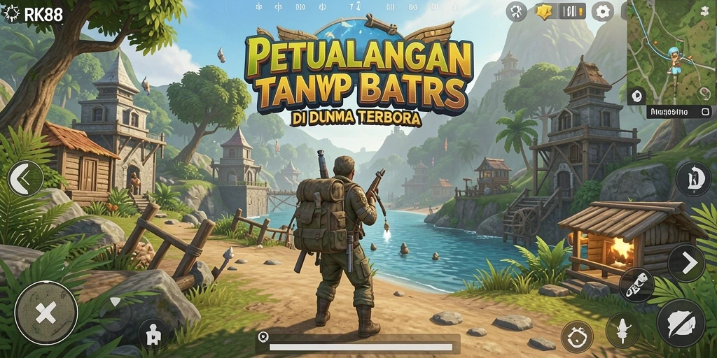 Screenshot gameplay RK88 menampilkan petualangan seru di dunia terbuka yang luas.