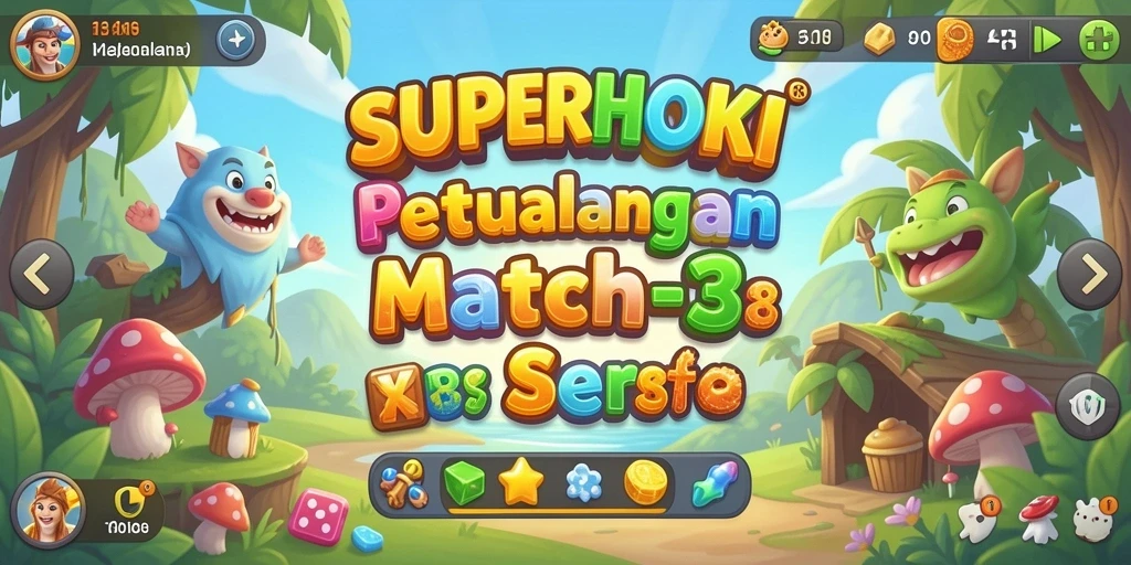 Tangkapan layar SUPERHOKI menampilkan gameplay Match-3 yang menarik dan penuh warna.